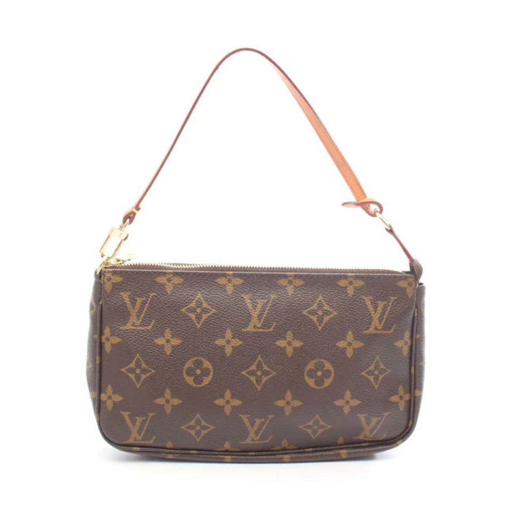 Louis Vuitton Pochette Accessoires Top Handle Bag Canvas Leather Monogram Brown